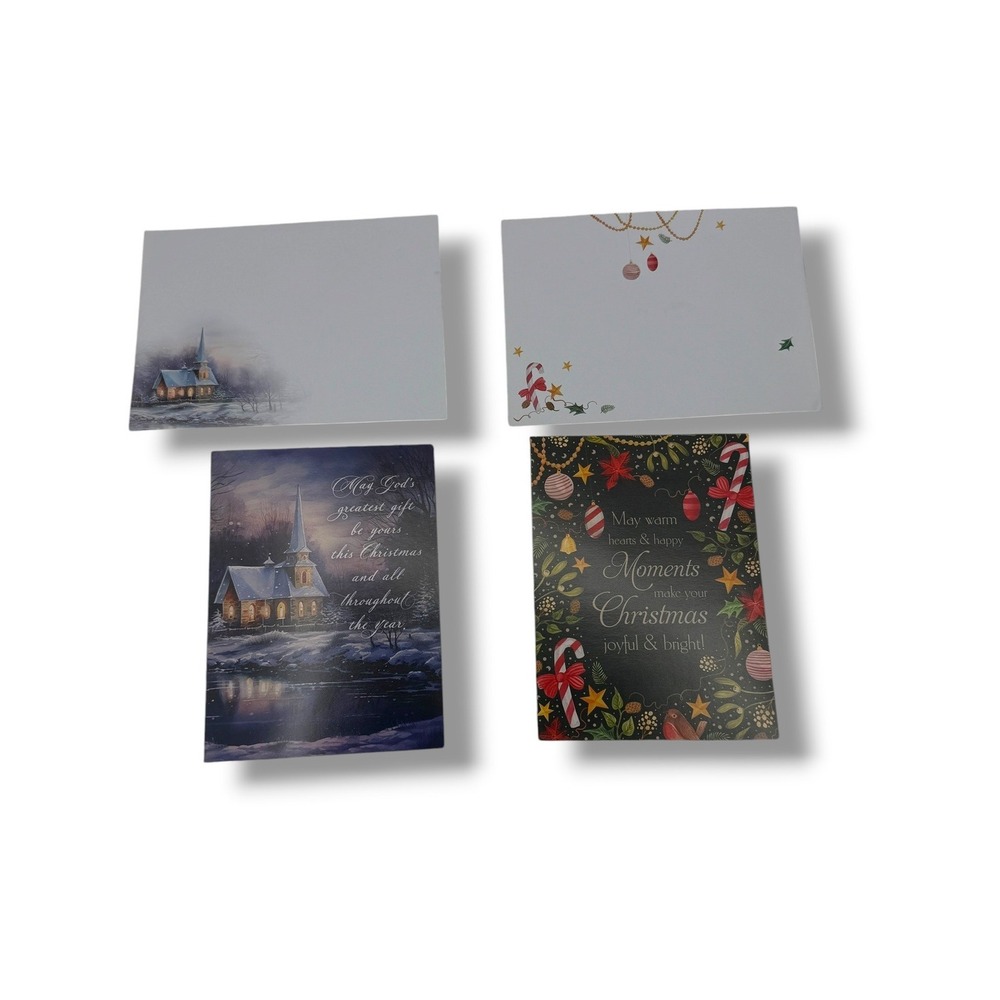 Christmas Cards Lot 2 Religious‎ Church Winter Scene Holiday Greeting Cards Set
